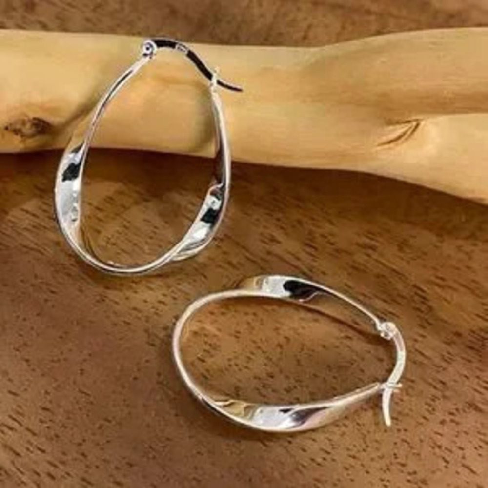 Silver Oval Hoop Earrings